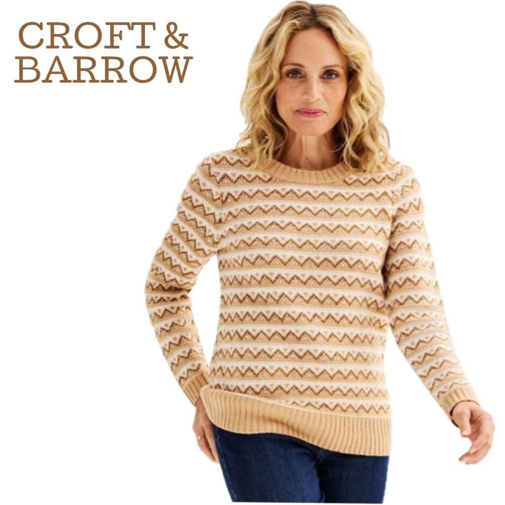 Croft & Barrow Tan Crew Neck Sweater Timeless Design NWOT 31" p2p